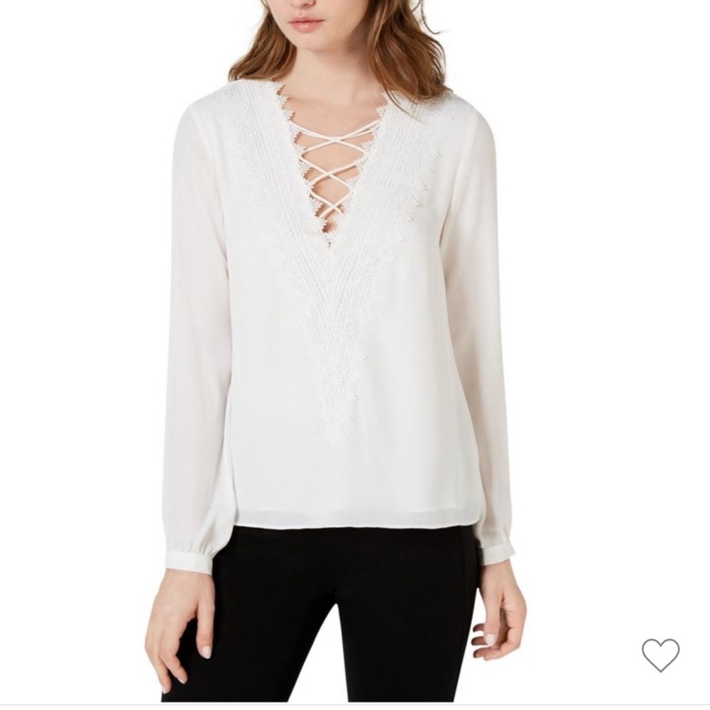 NWT Leyden Womens Lace-Trim Pullover
Blouse, white, Long Sleeves Lined Size XL